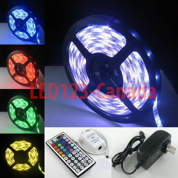 WATERPROOF 5050 16.4ft/5M STRIP RGB LED LIGHTS+44KEY REMOTE+ADAPTER/MULTI COLOR