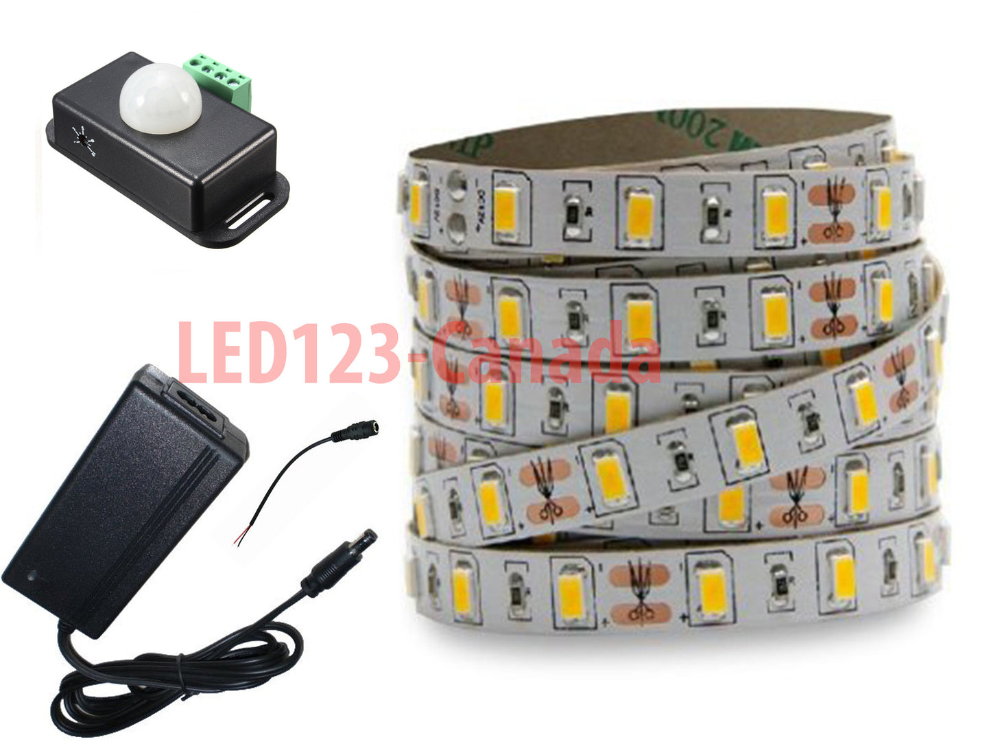 16.4ft/5M 5630 300LEDs FLEXIBLE STRIP LIGHT COMPLETE KIT/ HIGHT QUALITY WITH cUL APPROVED POWER SUPPLY WITH MOTION SENSOR