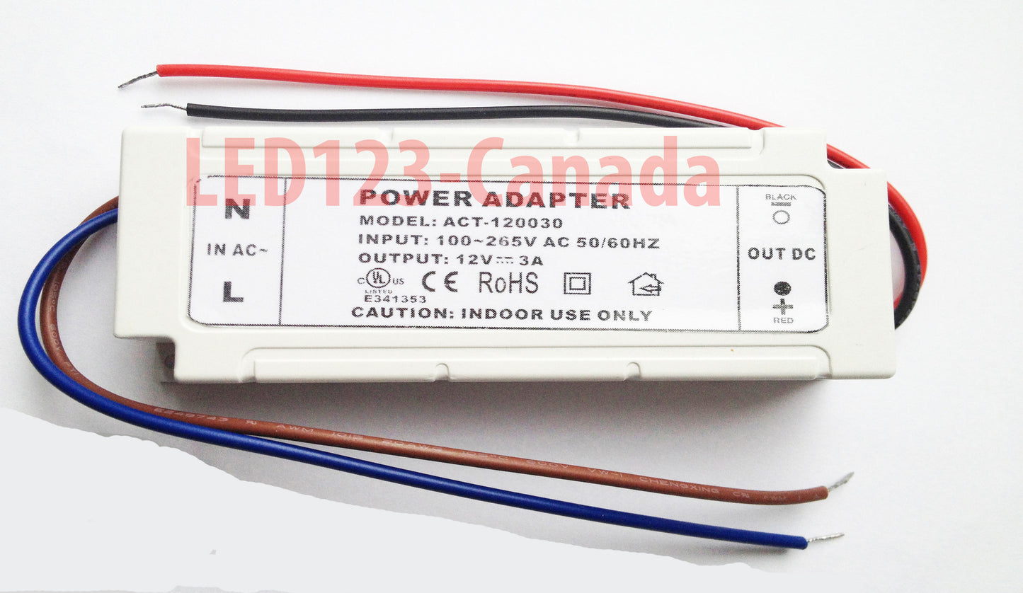 Inline hardwire LED driver 12V 3AMP DC power supply UL/cUL/CE listed wholesale