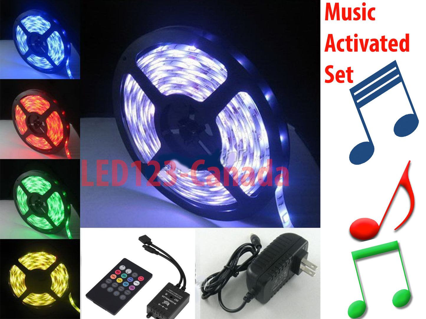 WATERPROOF 5050 16.4ft/5M STRIP RGB LED LIGHTS+Music activated controller+Power supply/MULTI COLOR