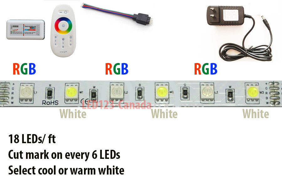 16.4ft/5M 5050 RGBW 300LEDs FLEXIBLE STRIP LIGHT COMPLETE KIT/ HIGHT QUALITY WITH cUL APPROVED POWER SUPPLY WITH TOUCH RF CONTROLLER