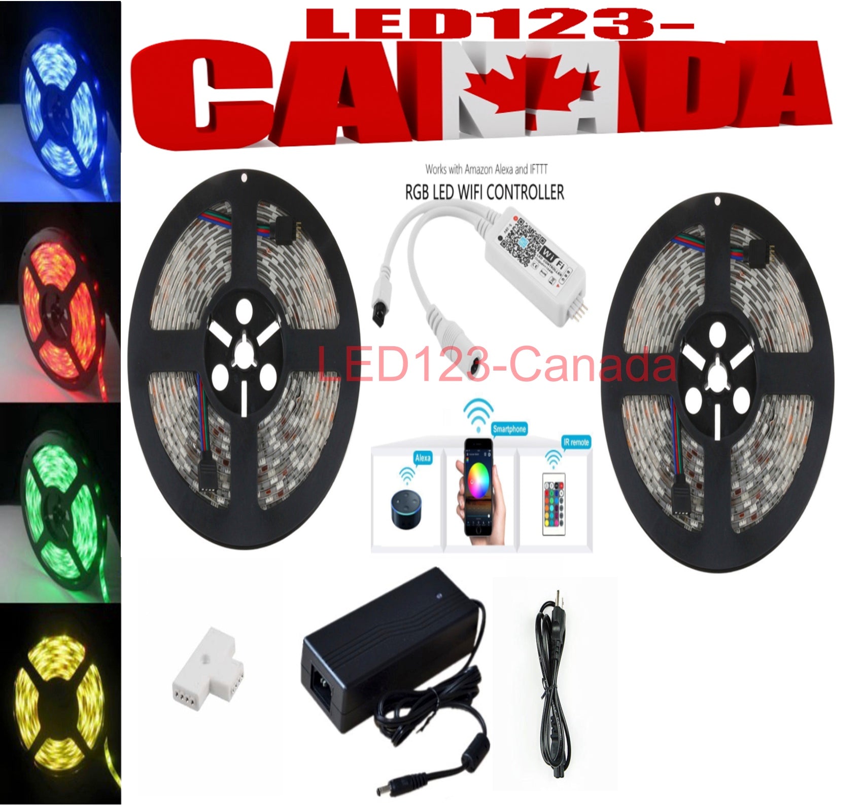 Alexa amazon RGB wifi controller+LED strip 5050+Power supply/voice con ...