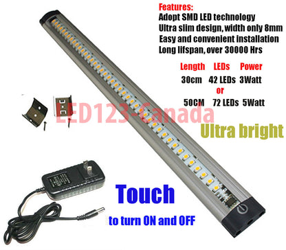 LED linkable touch thin bars super bright warm white with power supply, connectors and mounting clips